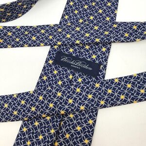 Brooks Brothers Makers Silk Tie Navy Blue Yellow Geometric Floral Made in USA